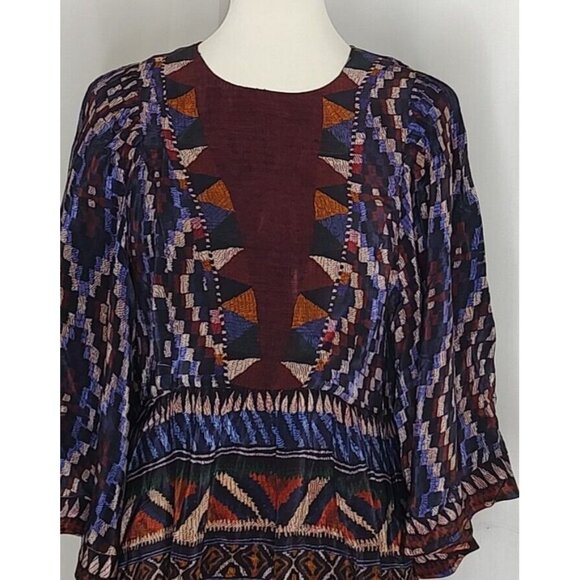 FARM Rio Maxi Dress M Blue Ainika Tapestry Tribal Aztec High Neck Party Resort - Picture 7 of 13